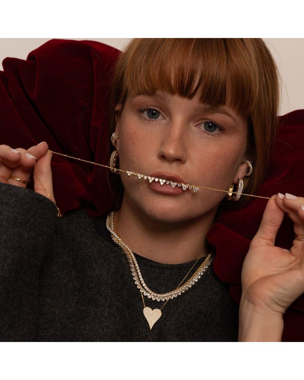 SHYMI Metallic Bezel Set Heart Tennis Necklace