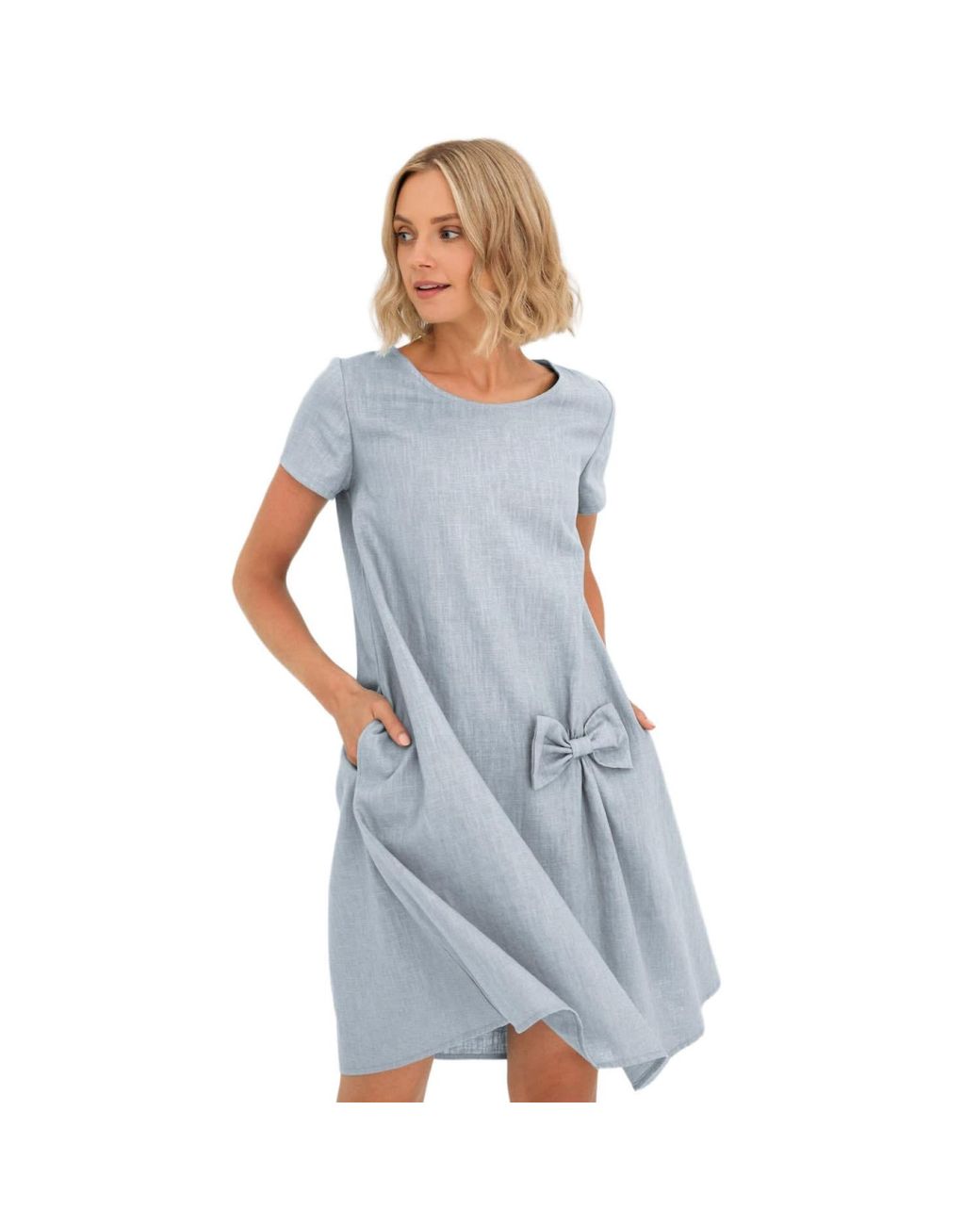 LeMuse Blue Summer Kiss — Linen Swing Dress With A Bow