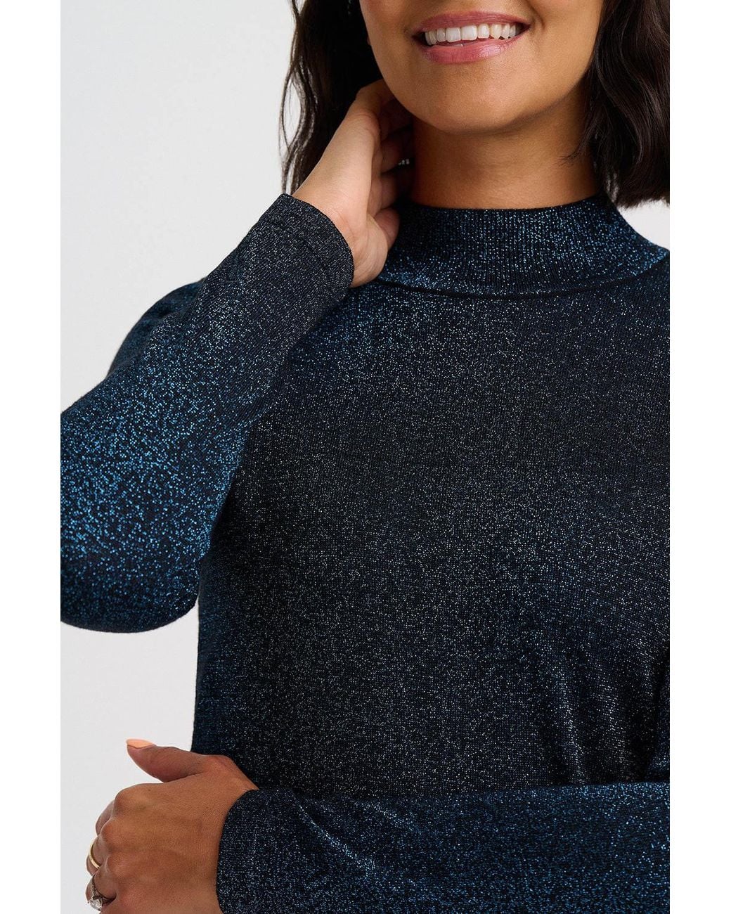 Sugarhill Blue Sarina Sparkly Knitted Turtleneck Top