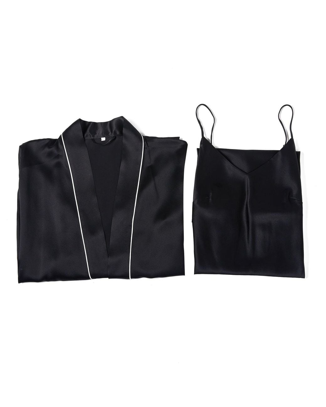 Soft Strokes Silk Black Pure Silk Kimono Robe And Slip Dress Gift Set