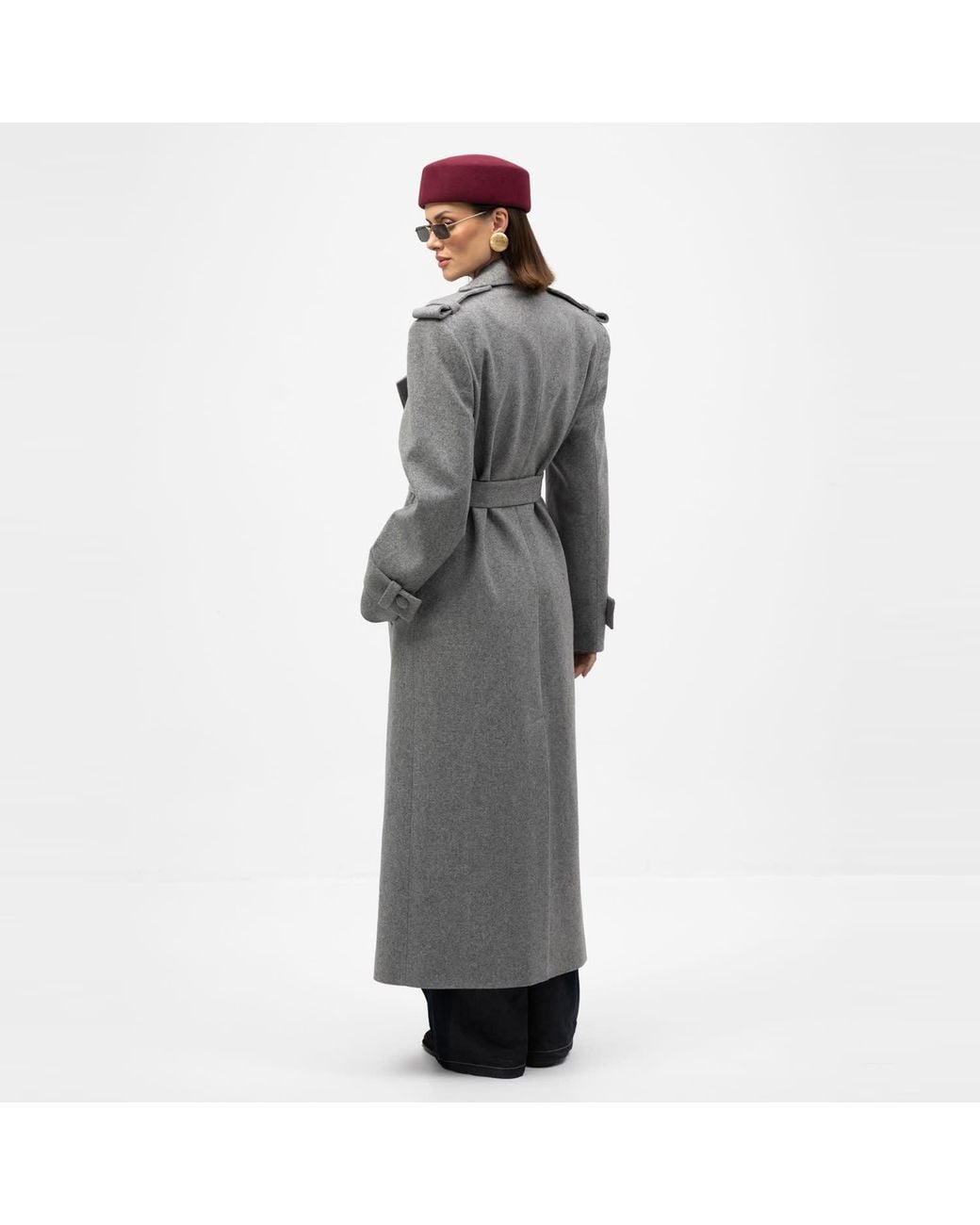 Mandragora Gray Double Breasted Wool Coat With Belt Rove