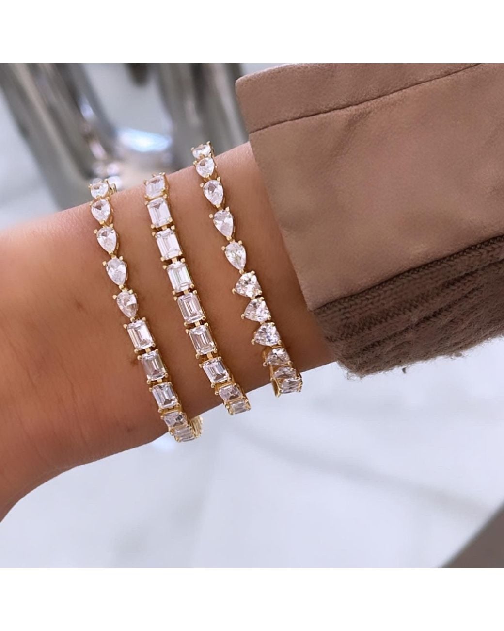 SHYMI Metallic Half Emerald Half Pear Tennis Bracelet