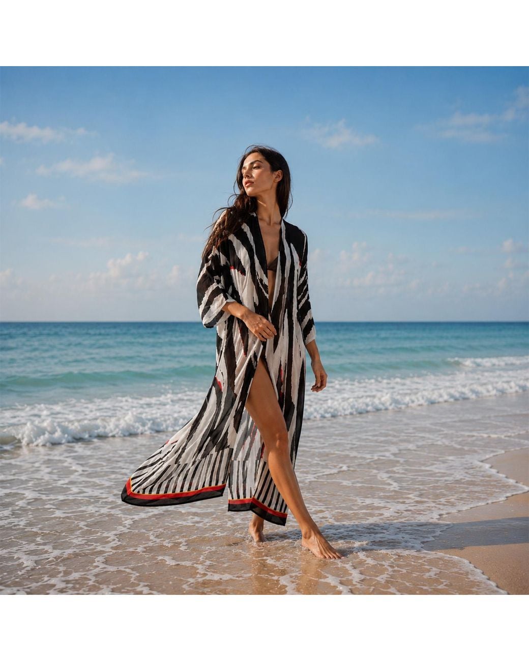 DHARA SHETH DUBAI Black Into The Wild And Stripe Zebra Animal Print Kimono Dress