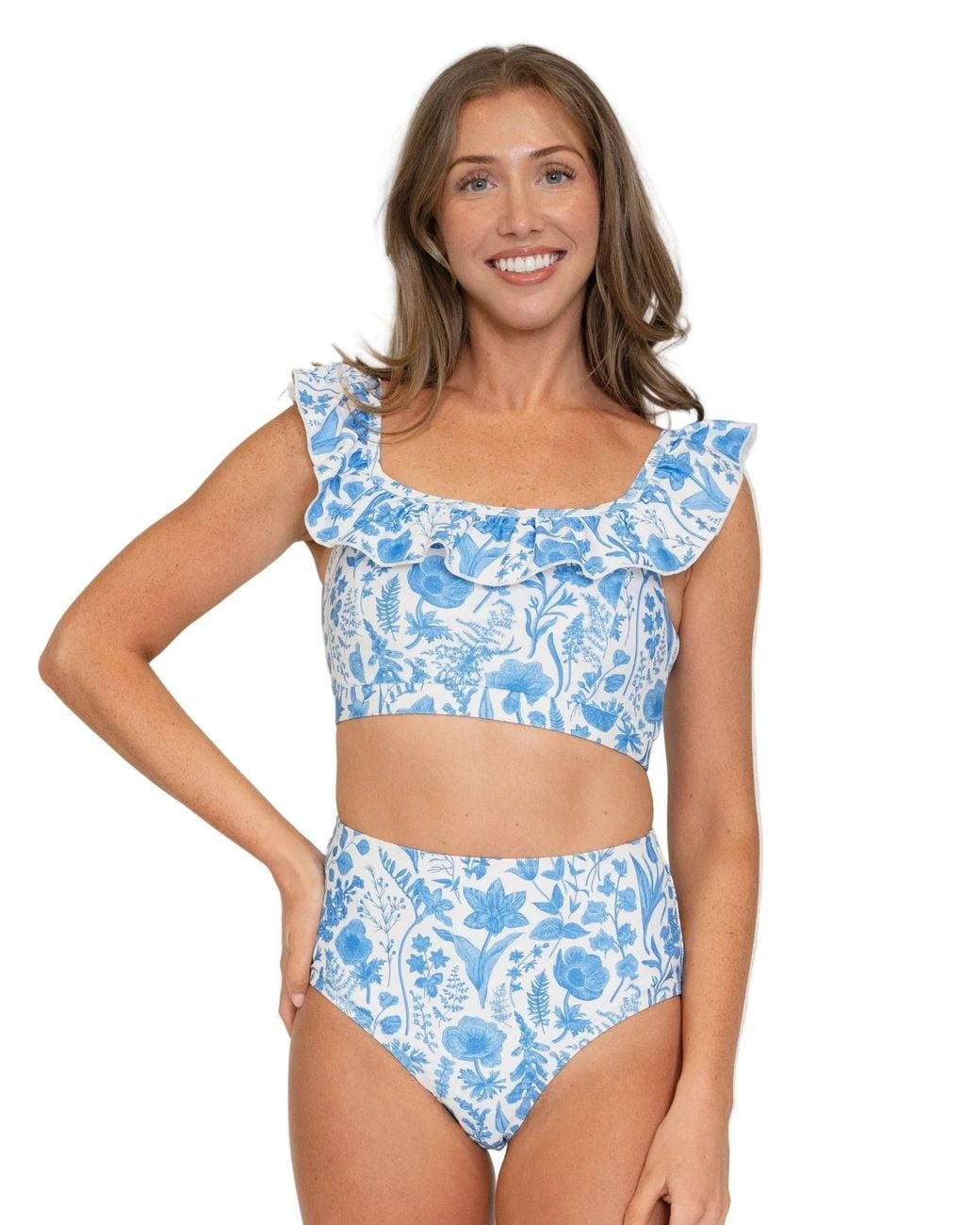 Lime Ricki Swimwear Blue Botany Ruffle Scoop Bralette