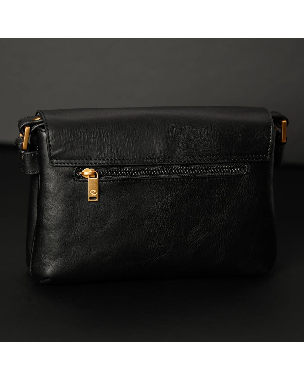 Time Resistance Black Leather Cross Body Bag For