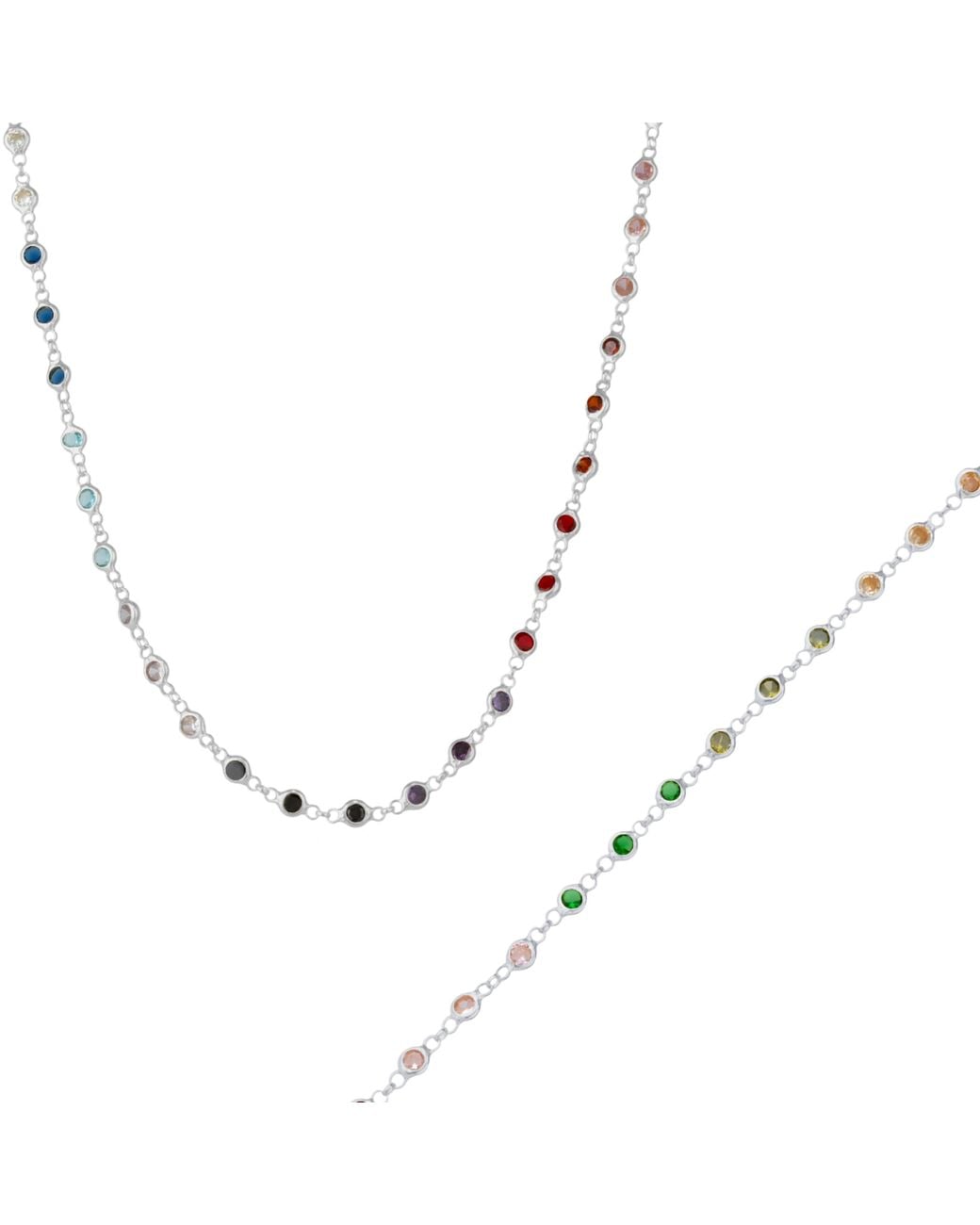 Spero London Metallic Colourful Jewelled Tennis Style Sterling Chain Necklace & Bracelet Set