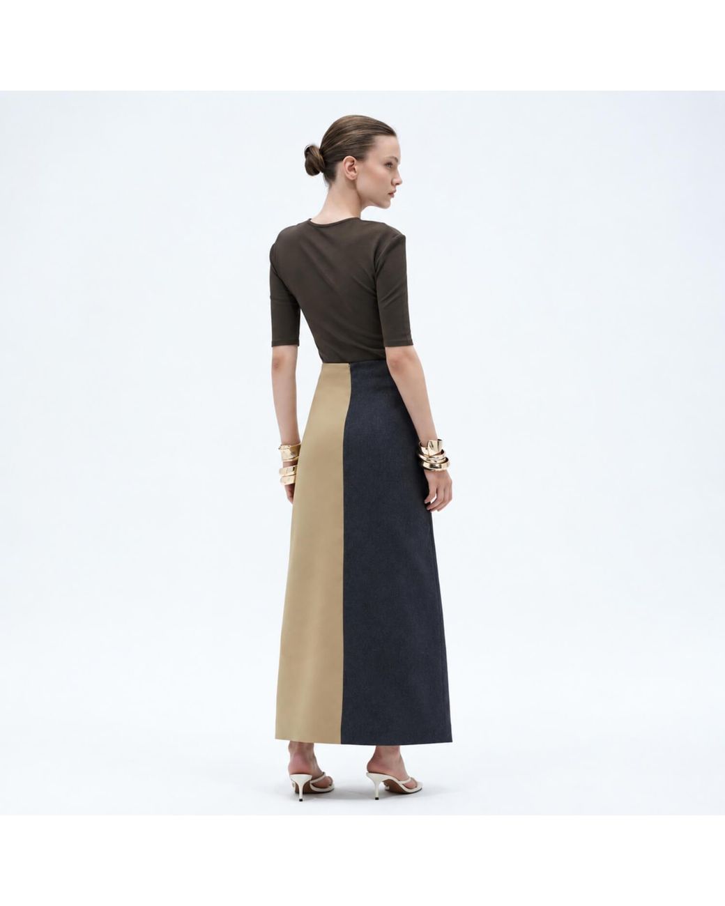 Elamins Multicolor Vertical Two Tone Maxi Skirt
