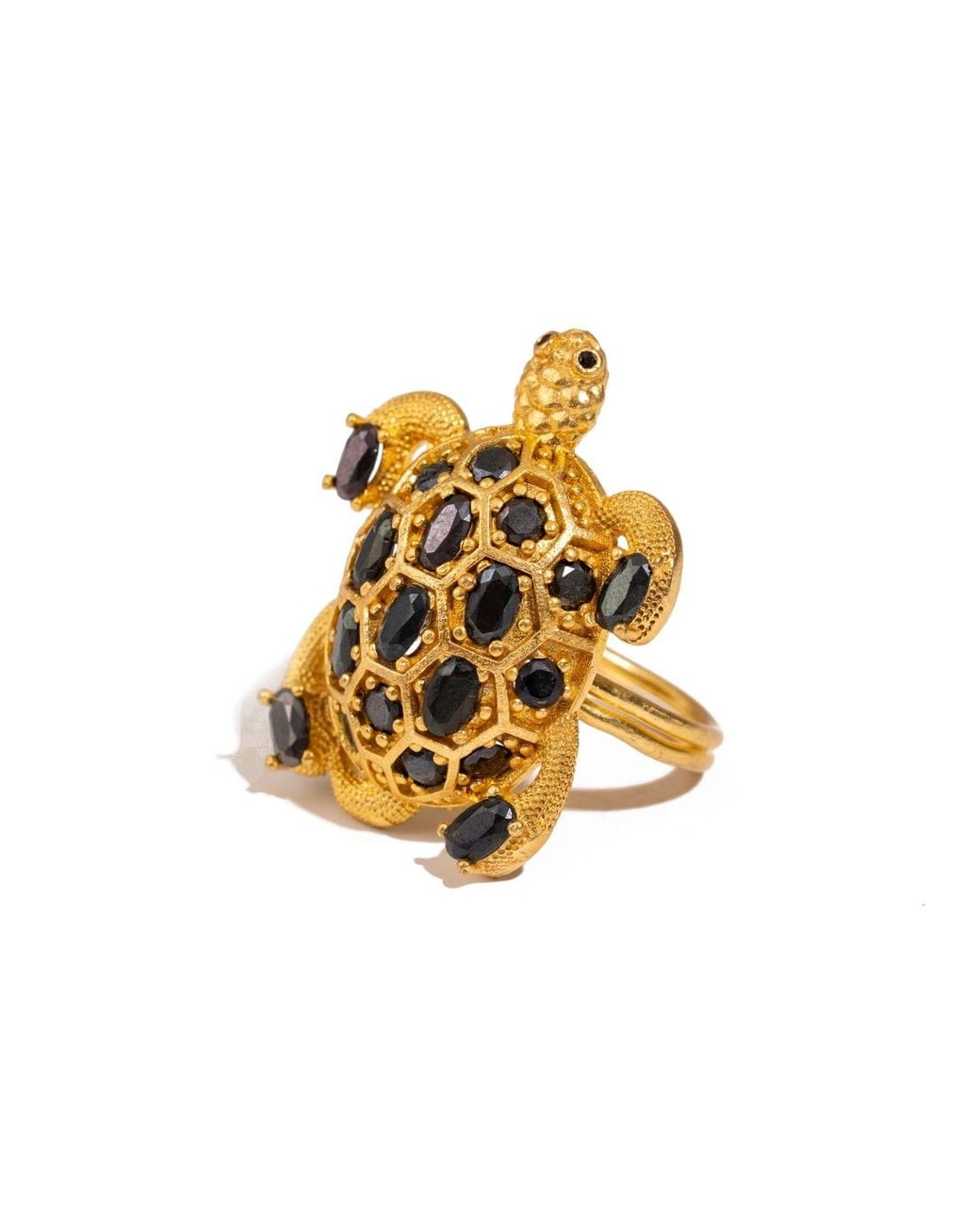 Ebru Jewelry Metallic Protective Turtle Onyx & Chunky Adjustable Ring