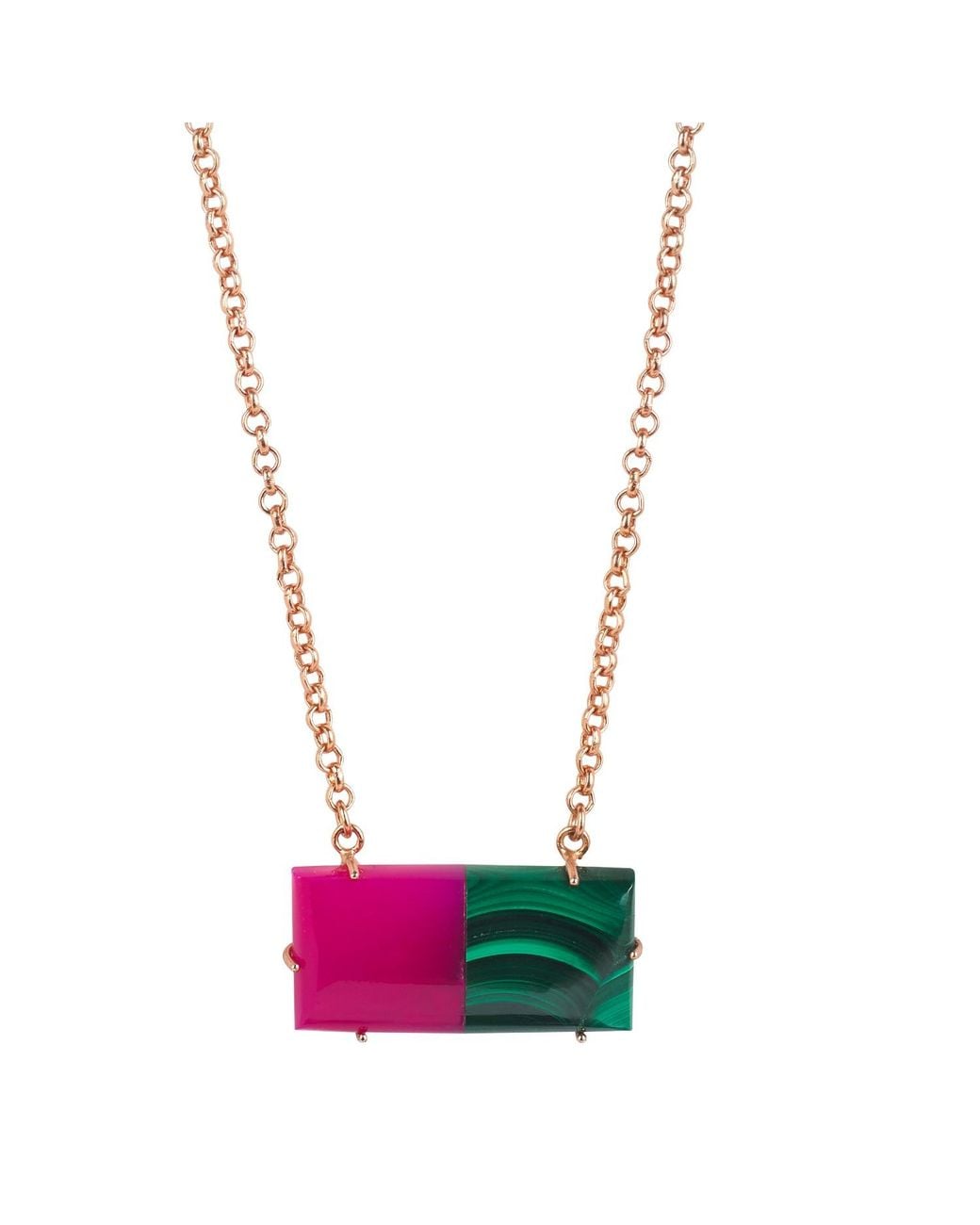 YAA YAA LONDON Multicolor 'lady Yvonne' Rose Gold Pink Green Gemstone Statement Necklace