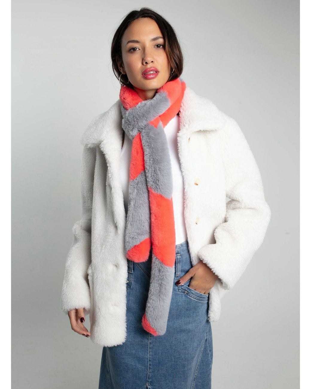 Nooki Design Red ziggy Faux Fur Scarf-coral