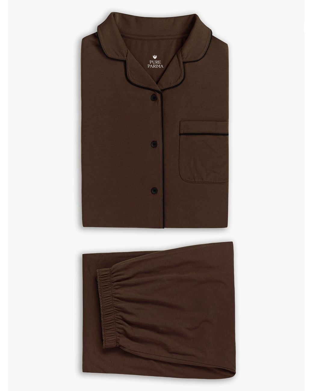Pure Parima Brown Soft-Knit Long Sleeve Pajama Set
