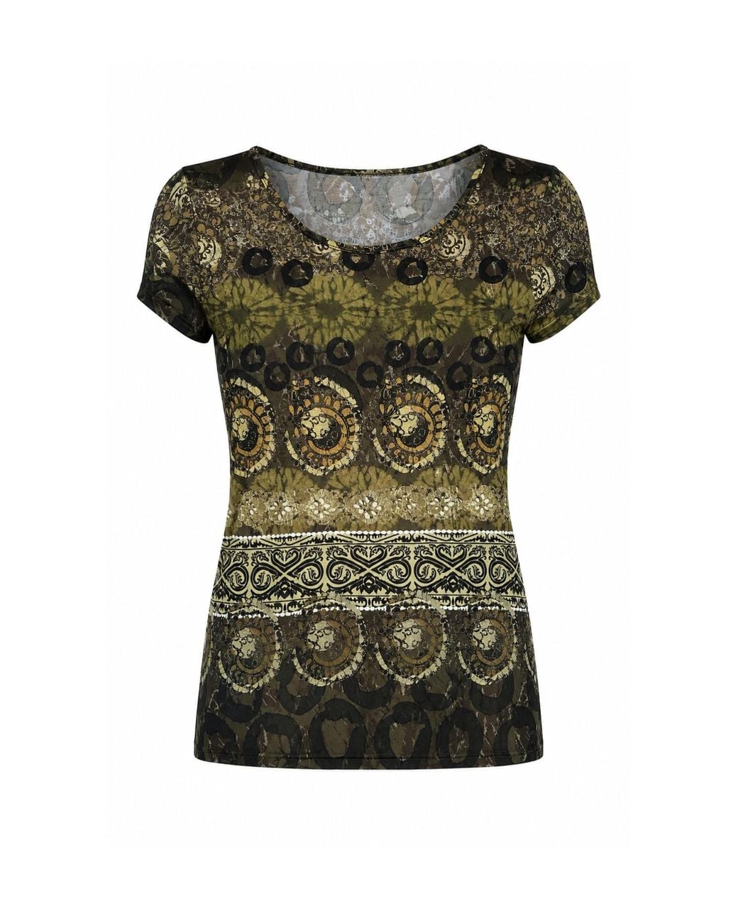 Conquista Green Artisan Mosaic Print Top