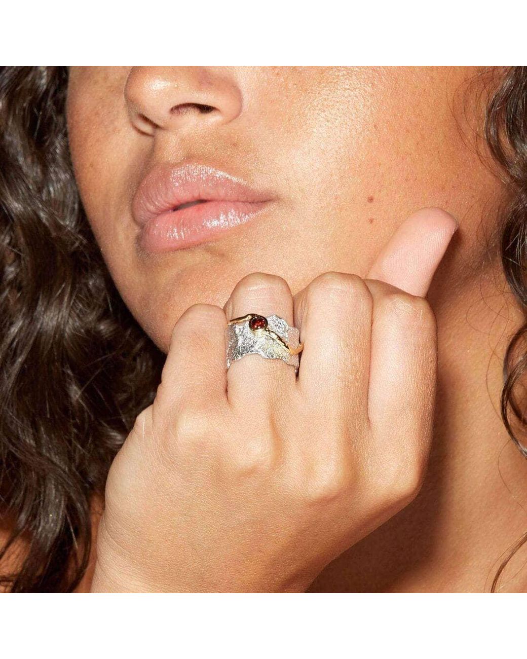 German Kabirski Gray Revele Plated Ring With Rhodolite Garnet