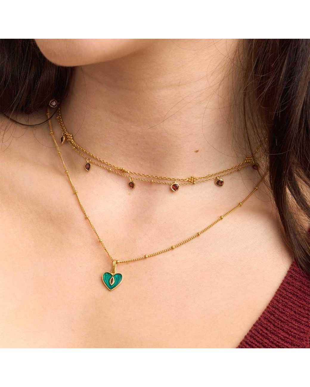 Moon London Metallic Mani Garnet Heart Necklace