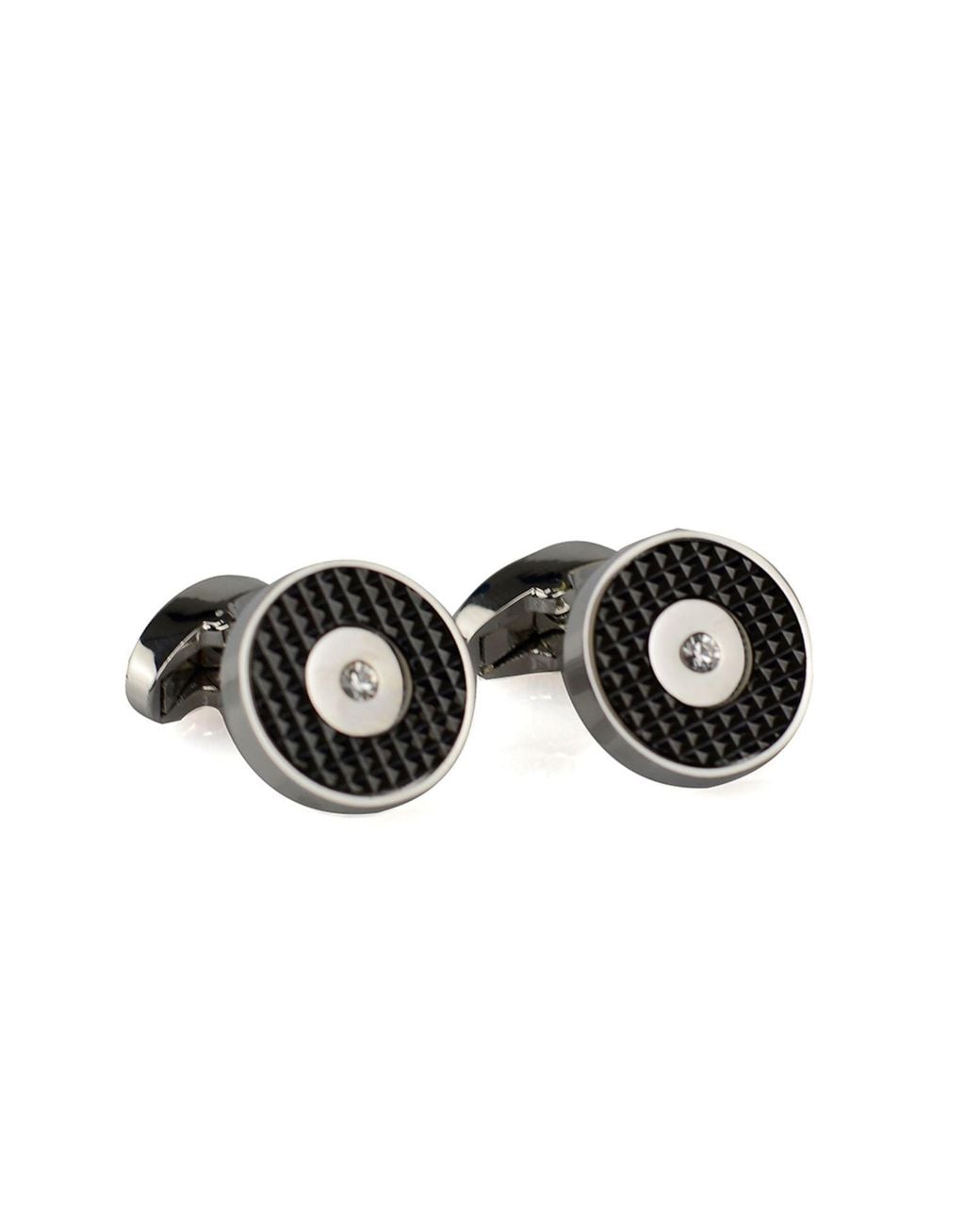DAVID WEJ Black Circle Gem Cufflinks for men
