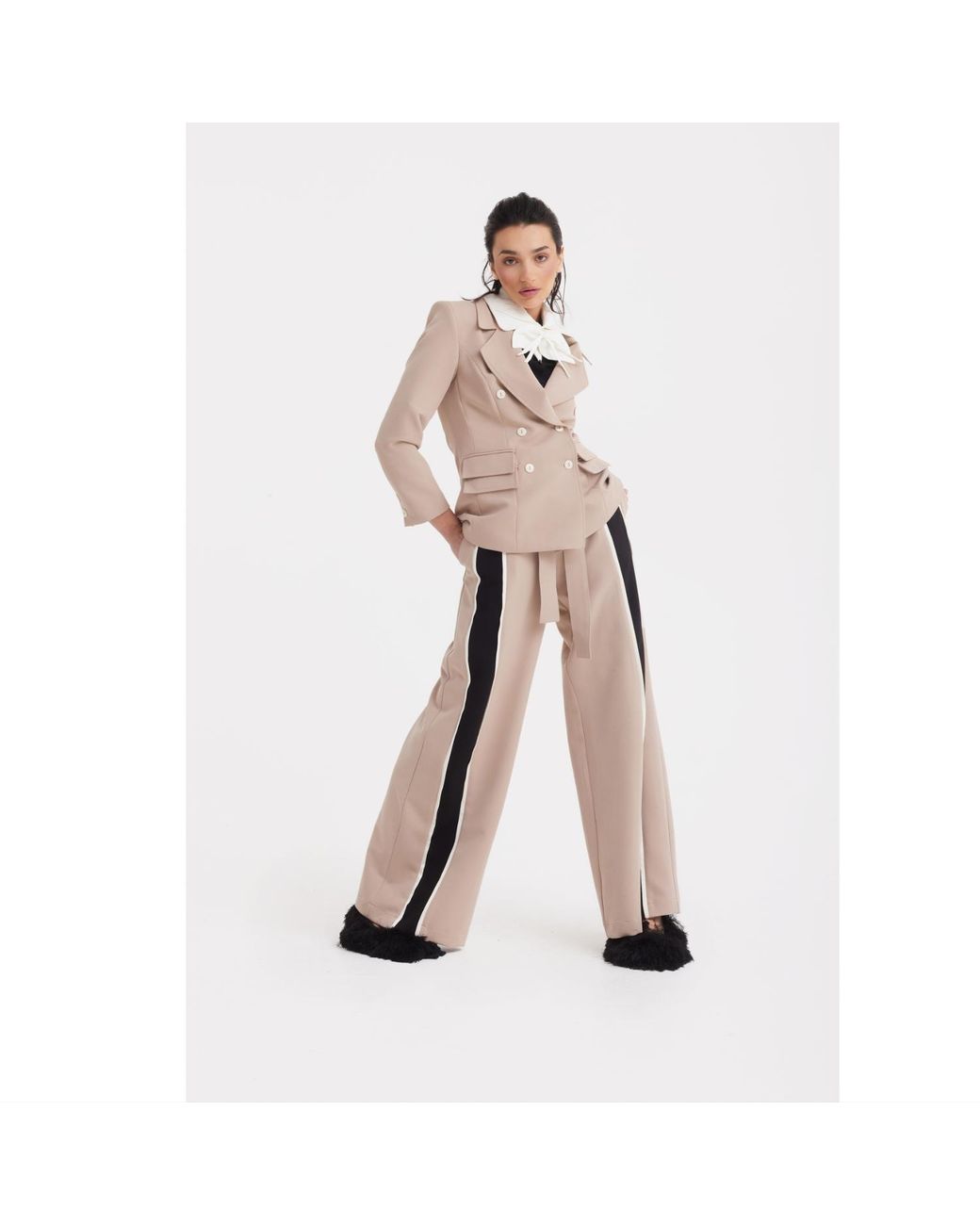 Julia Allert Natural Neutrals Belted High Waist Wide Leg Pants –