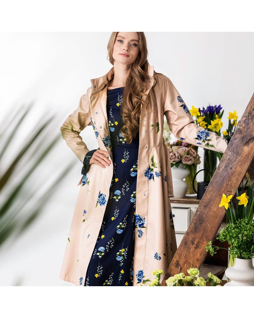 RainSisters Natural Neutrals Fit And Flare Coat: Gentle Bloom