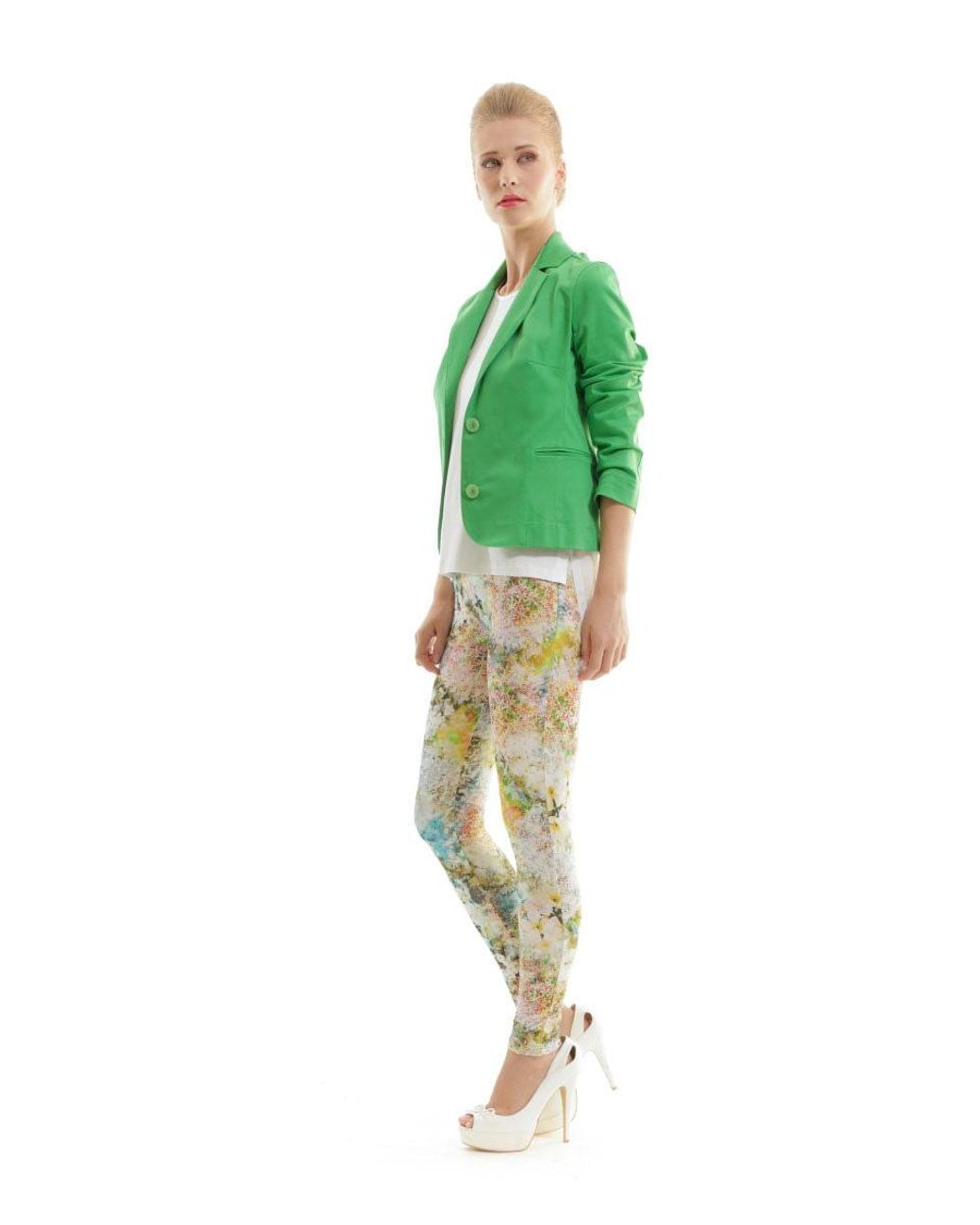 Conquista Green Silky Floral Pants