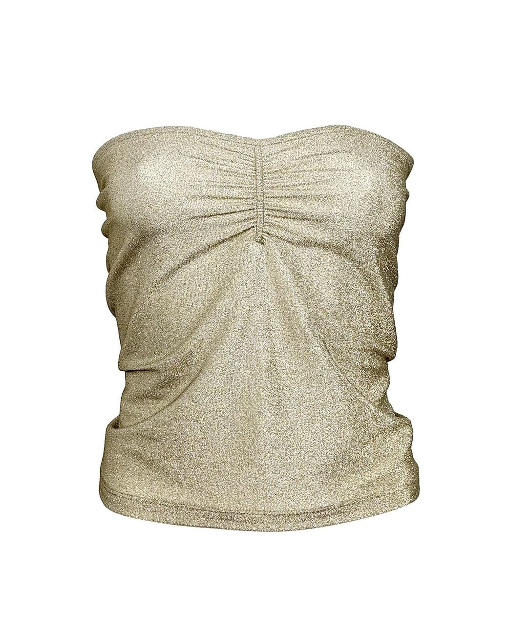 Lalipop Design Natural Strapless Fitted Shiny Light Knitted Top