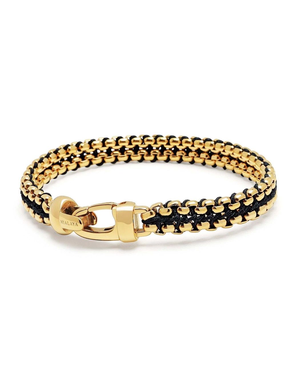 Nialaya Metallic Woven Box Chain Bracelet for men