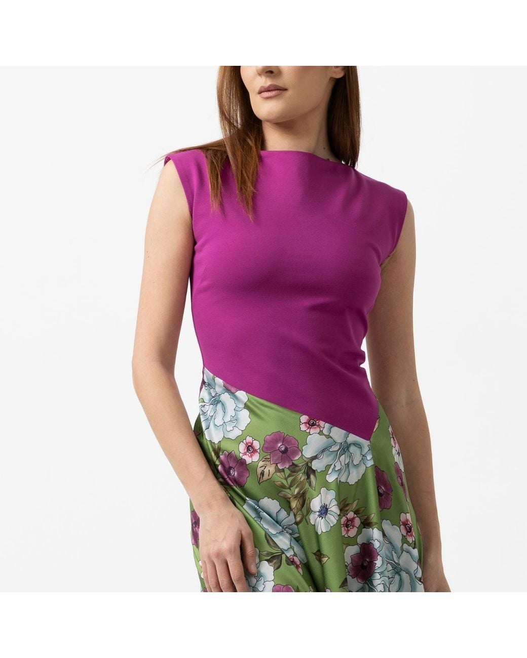IZABELA MANDOIU Purple Two-Tone Jersey Top Floral Midi Dress