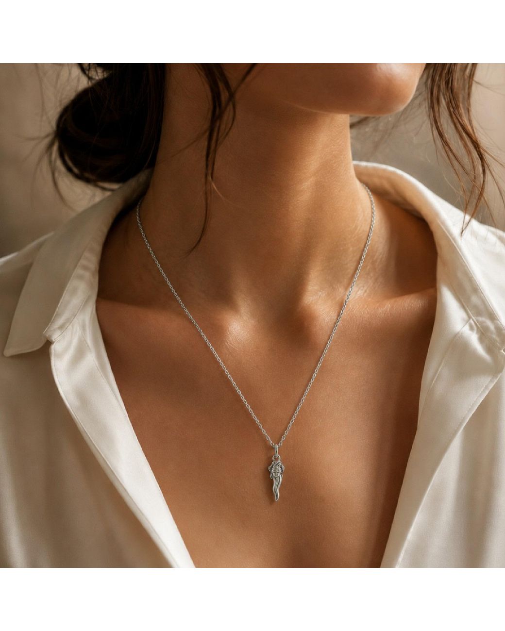 Unaloe Metallic Sterling See No Evil Italian Horn Pendant Necklace