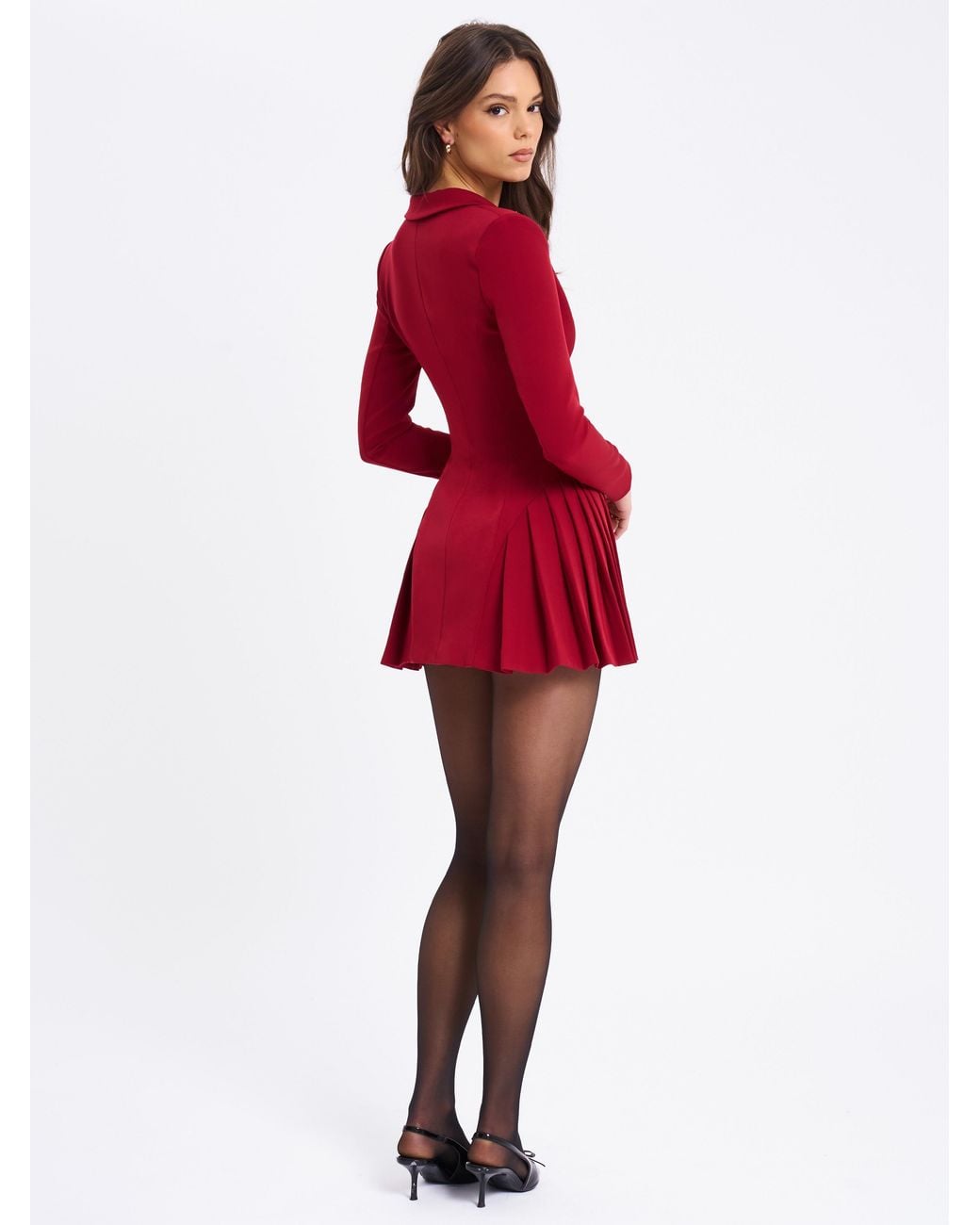 Miss Circle New York Red Delia Burgundy Blazer Dress With Pleated Detail