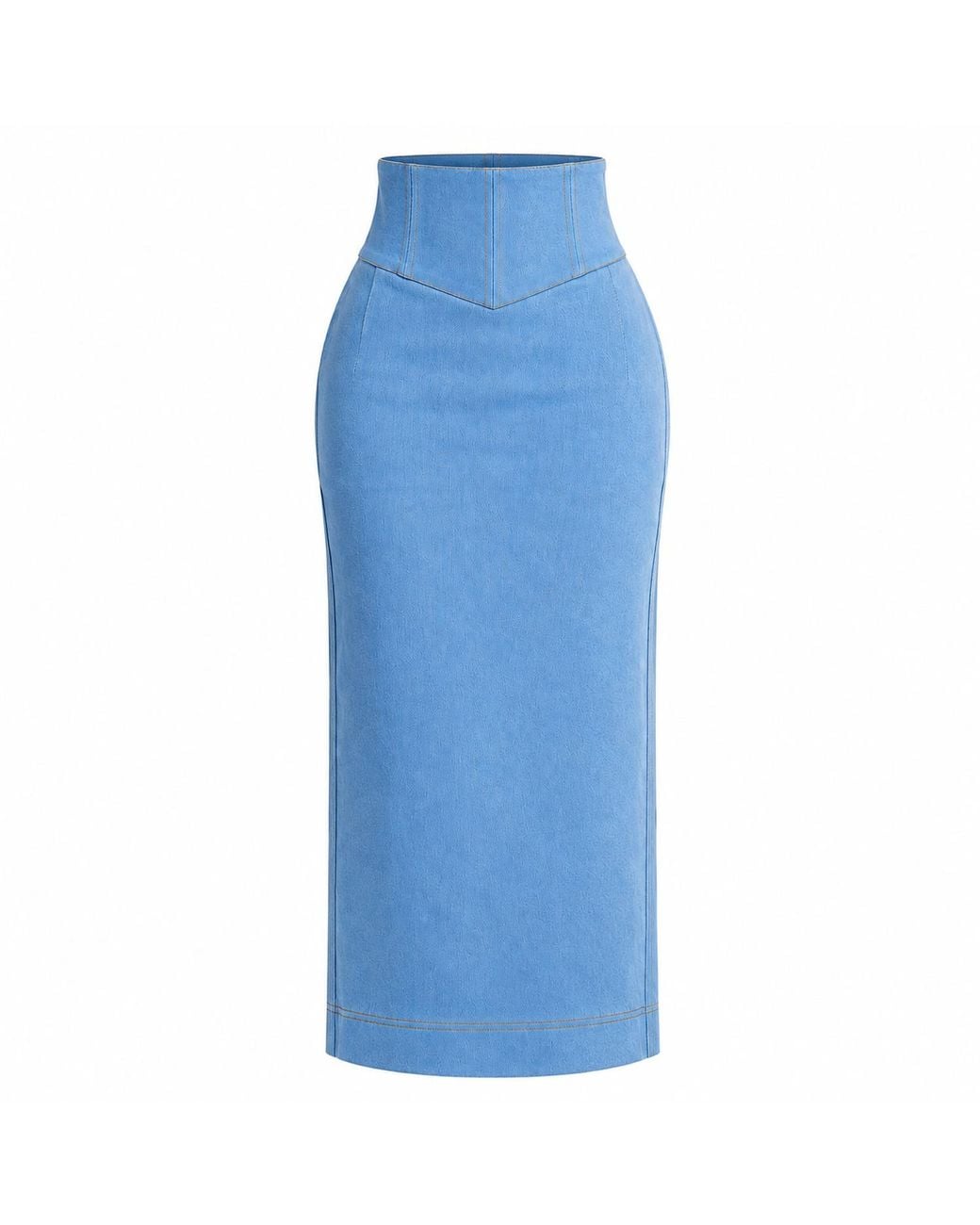 Ofuure Blue Light Denim Ona Midi Skirt