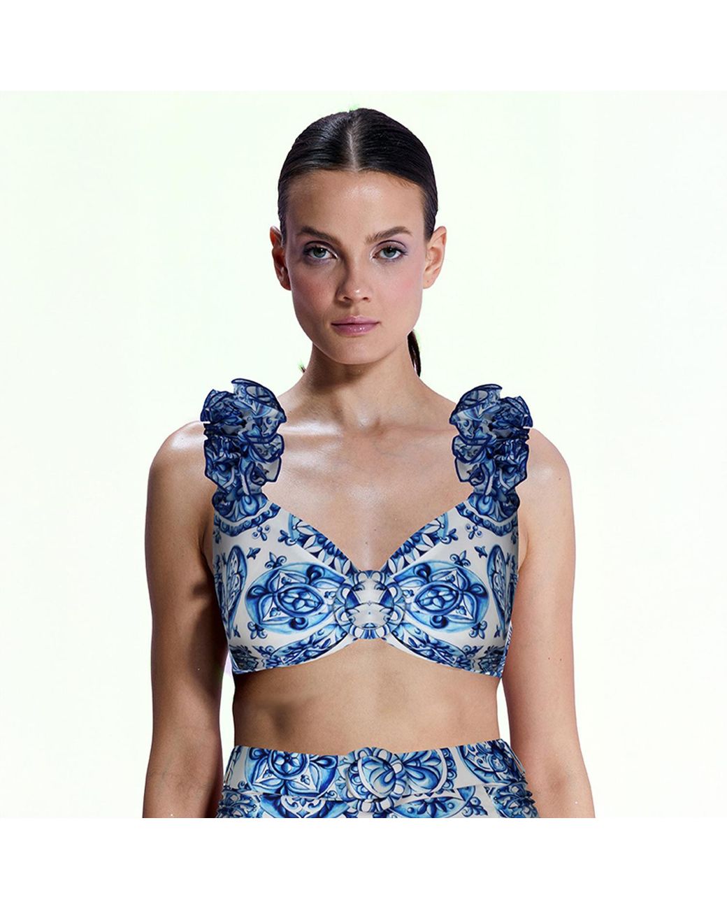 Nur Karaata Blue Lily Bleu Blanc Top