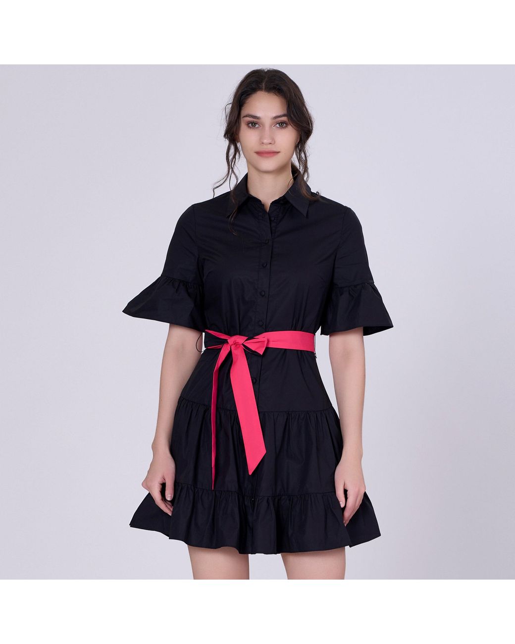 Smart and Joy Black Skater Cotton Ruffle Dress