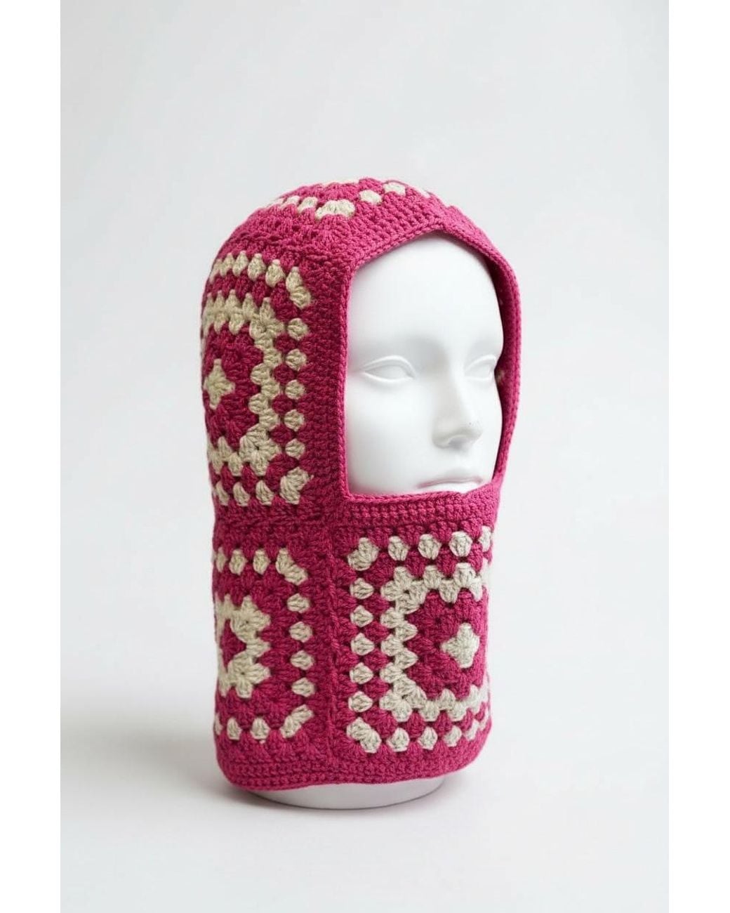 Ana Chic Pink Bright Granny Square Handmade Crochet Balaclava