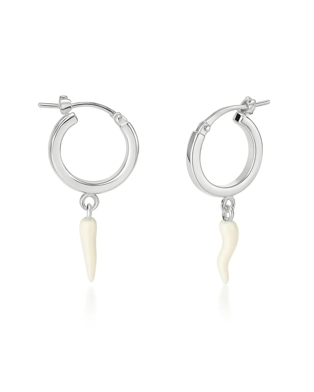 Unaloe Metallic Sterling Hoop Earrings With Horn Pendant – Protective Italian Talisman Jewelry For