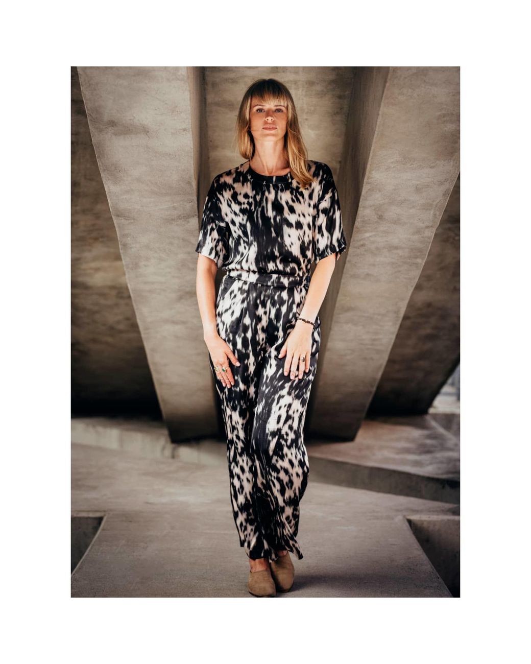 Oh!Zuza Black Neutrals Echo Viscose Satin Co-Ord Set – Print