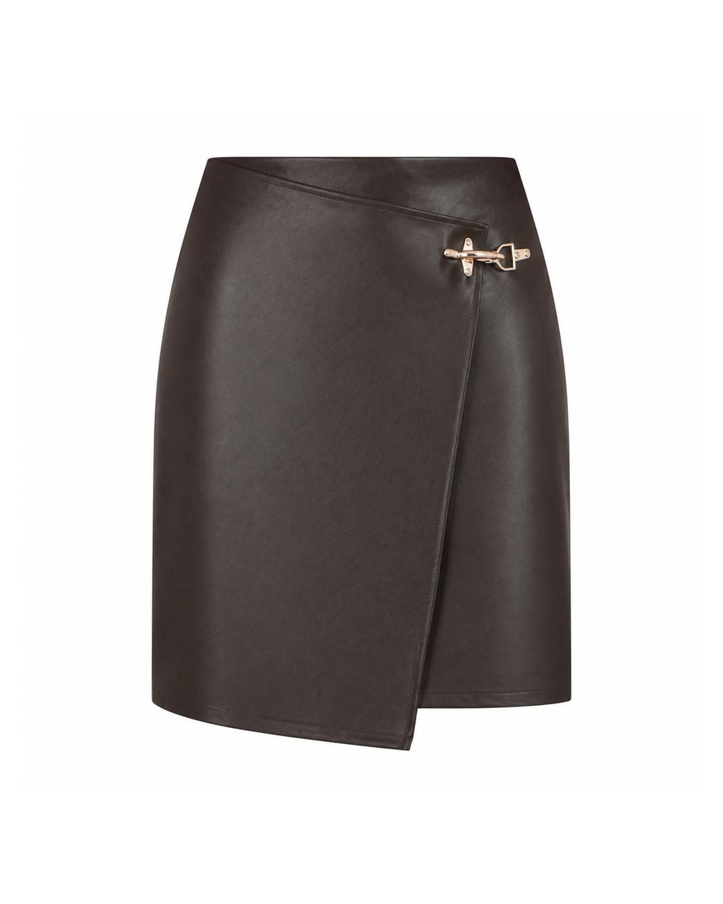 Yumi' Gray Faux Leather Wrap Mini Skirt