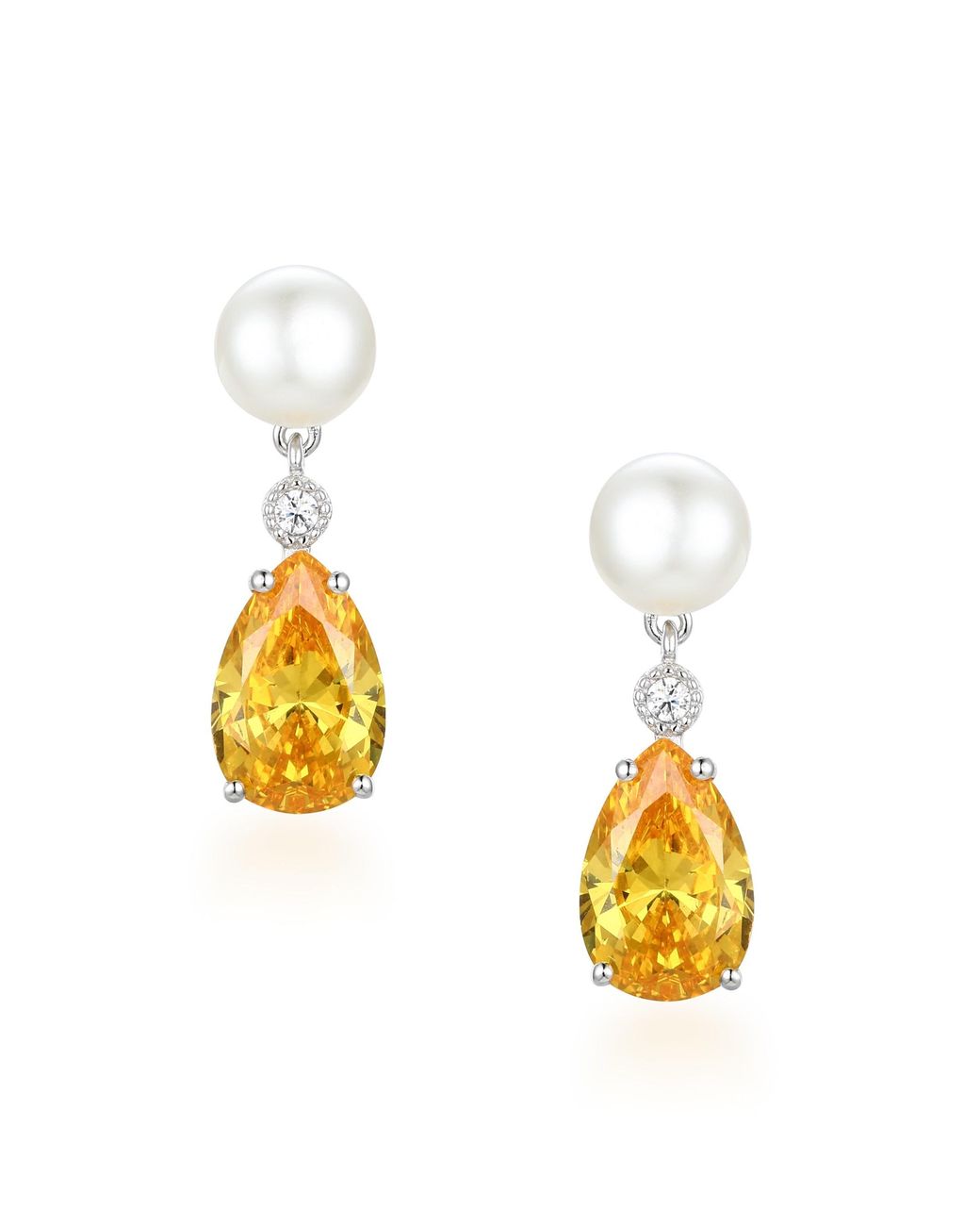 Santinni Yellow 'Highgrove' Freshwater Pearl & Crystal Drop Earrings