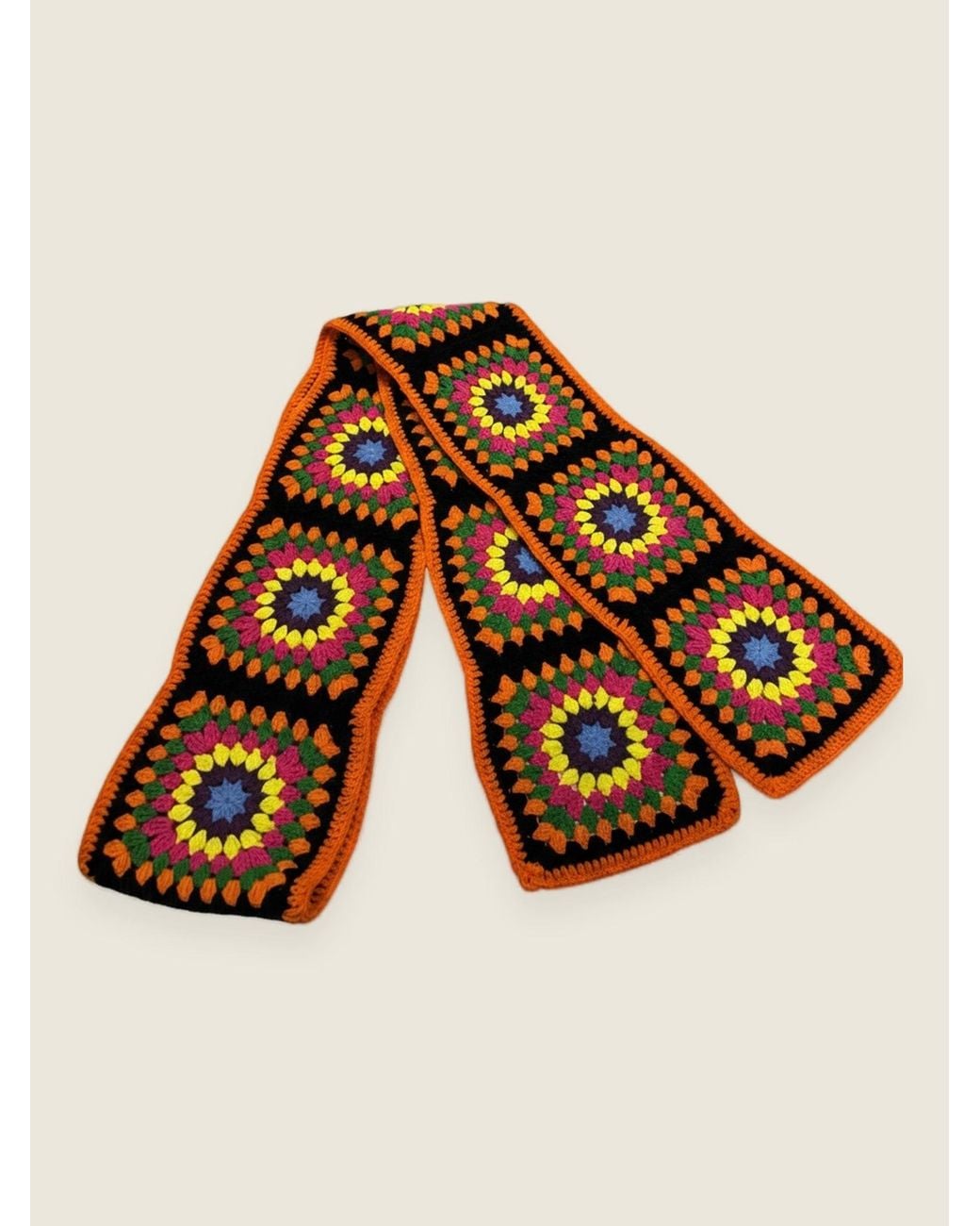 Ana Chic Orange Sunburst Granny Square Handmade Crochet Scarf