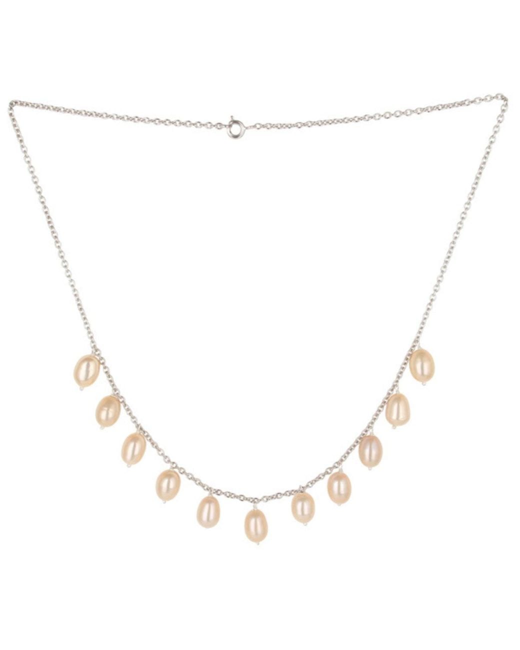 Heritagemoda Metallic Sterling Champagne Pearl Drop Necklace