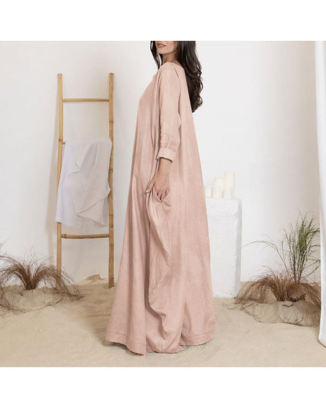 Nikka Place Pink Long Linen Boho Beach Dress