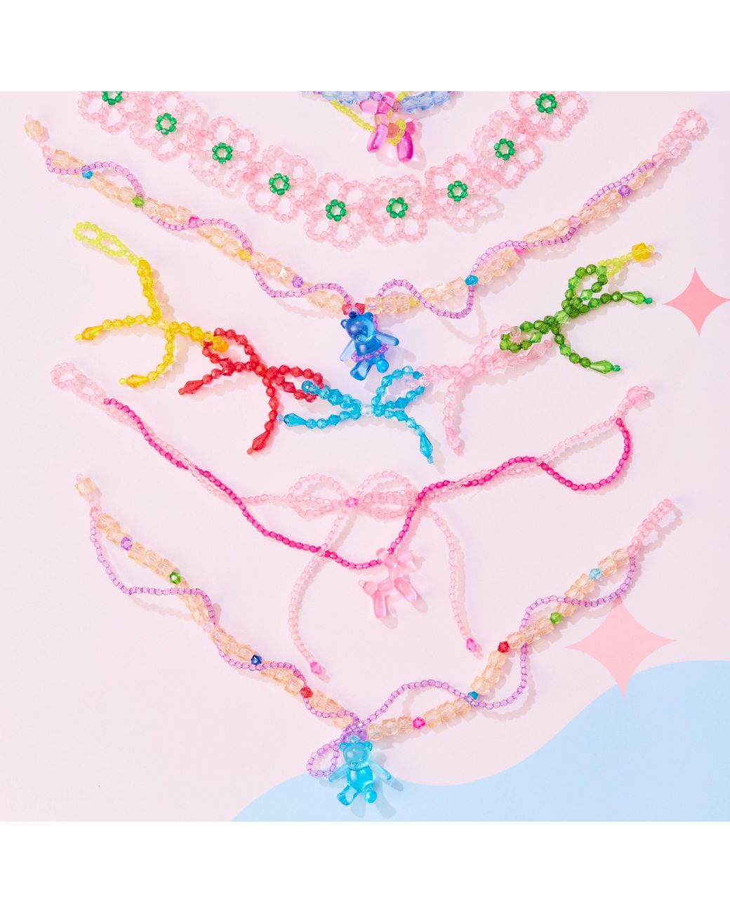 Tillie Beads Pink Double Layered Dog Charm Bead Necklace
