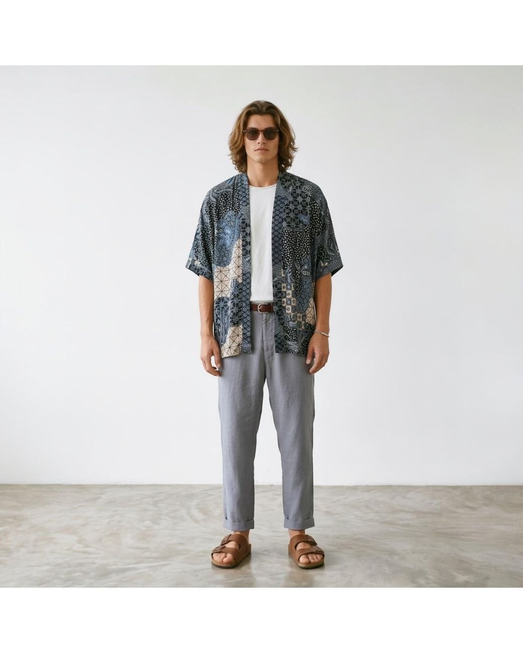 ORIGIN OF HEARTS Gray Nira Resort Satin Kimono Shirt for men