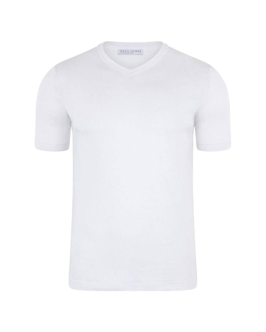Paul James Knitwear White Superfine Mercerised Cotton Adriano V Neck Knitted T-Shirt for men