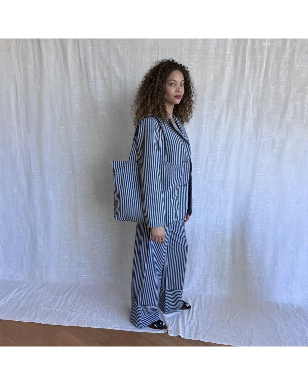 London Atelier Byproduct Blue Striped Tailored Blazer