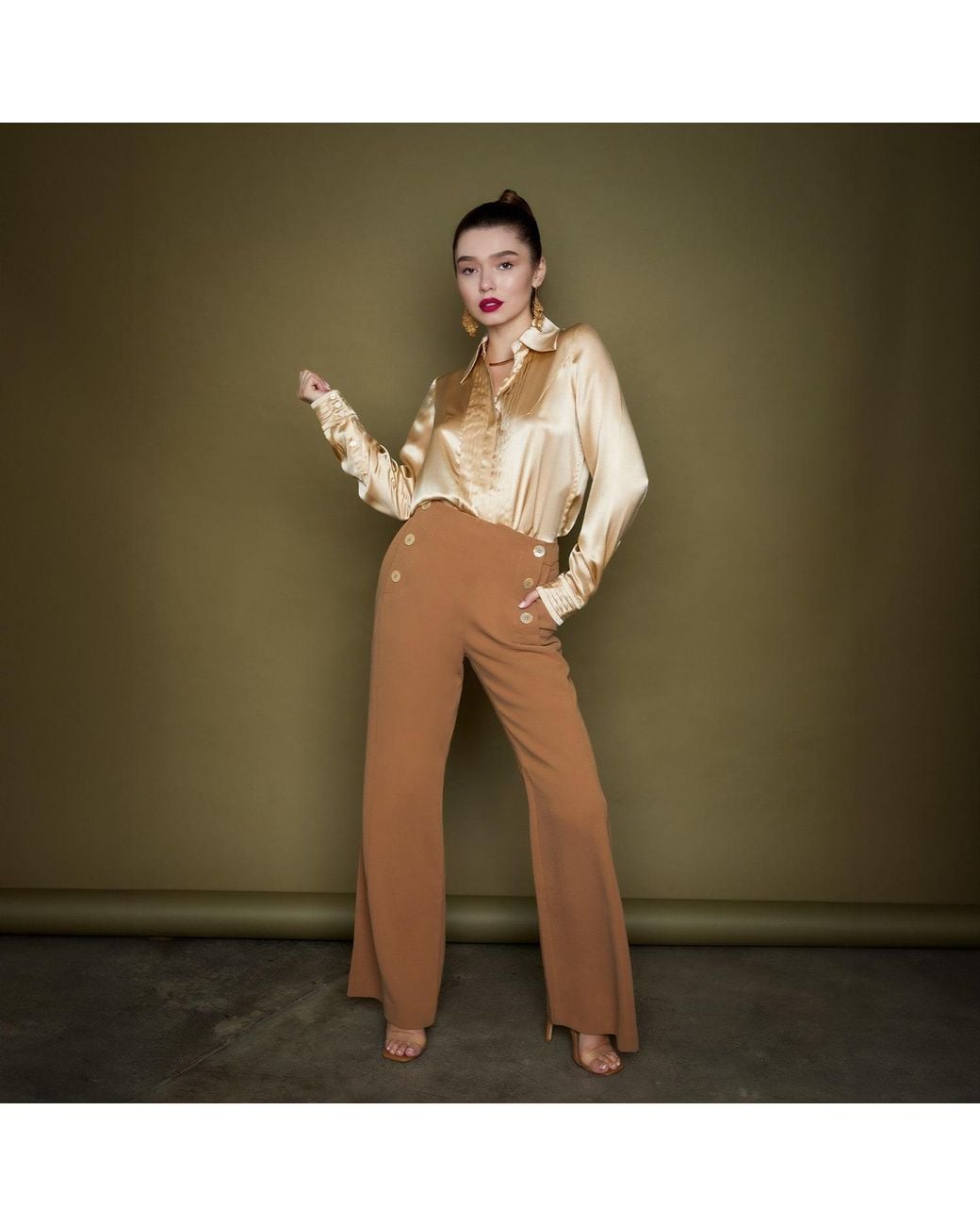 Solgo Atelier Natural Martha Sailor Bootcut Crepe Pant