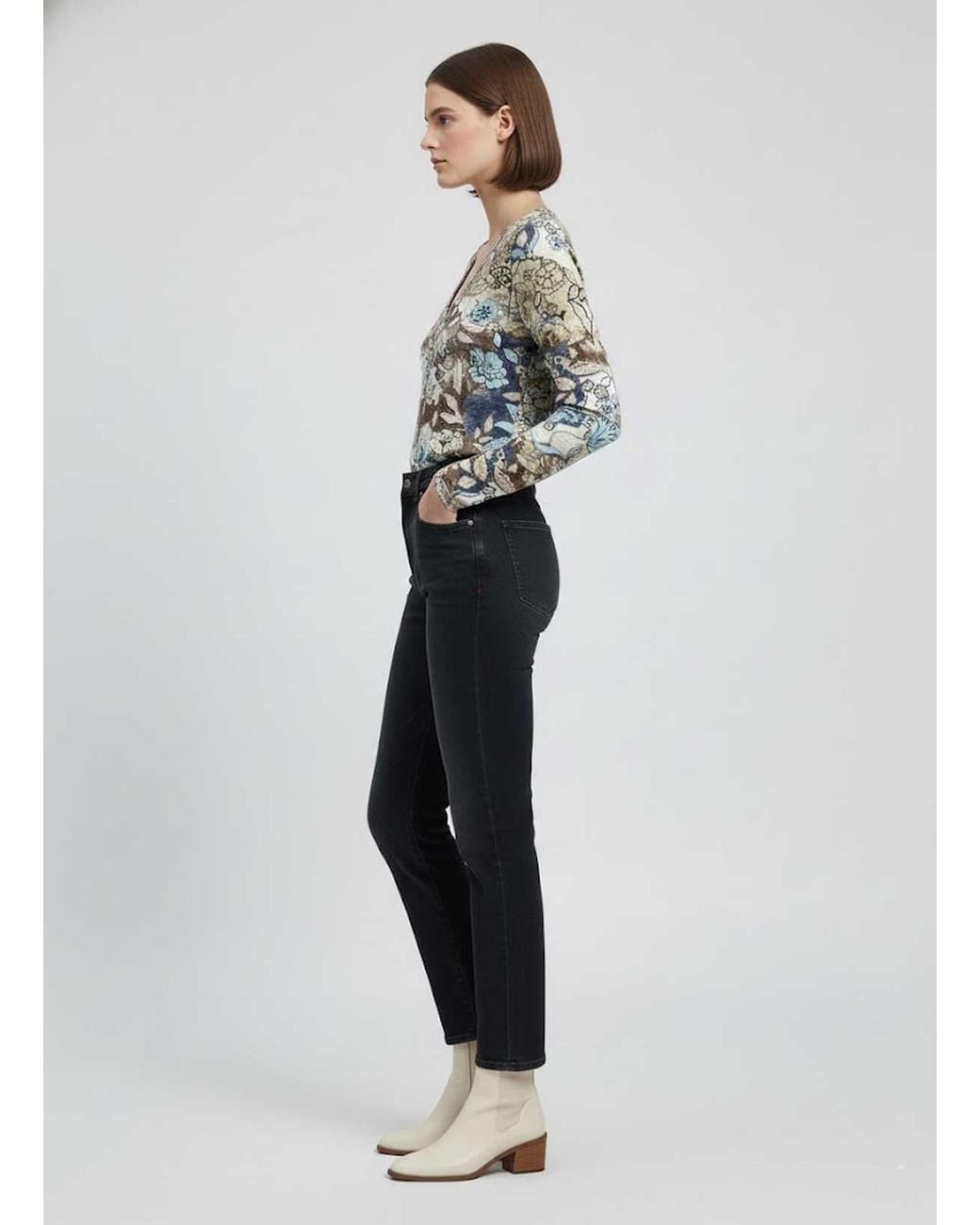 Conquista Green Floral Print V-Neck Long-Sleeve Top