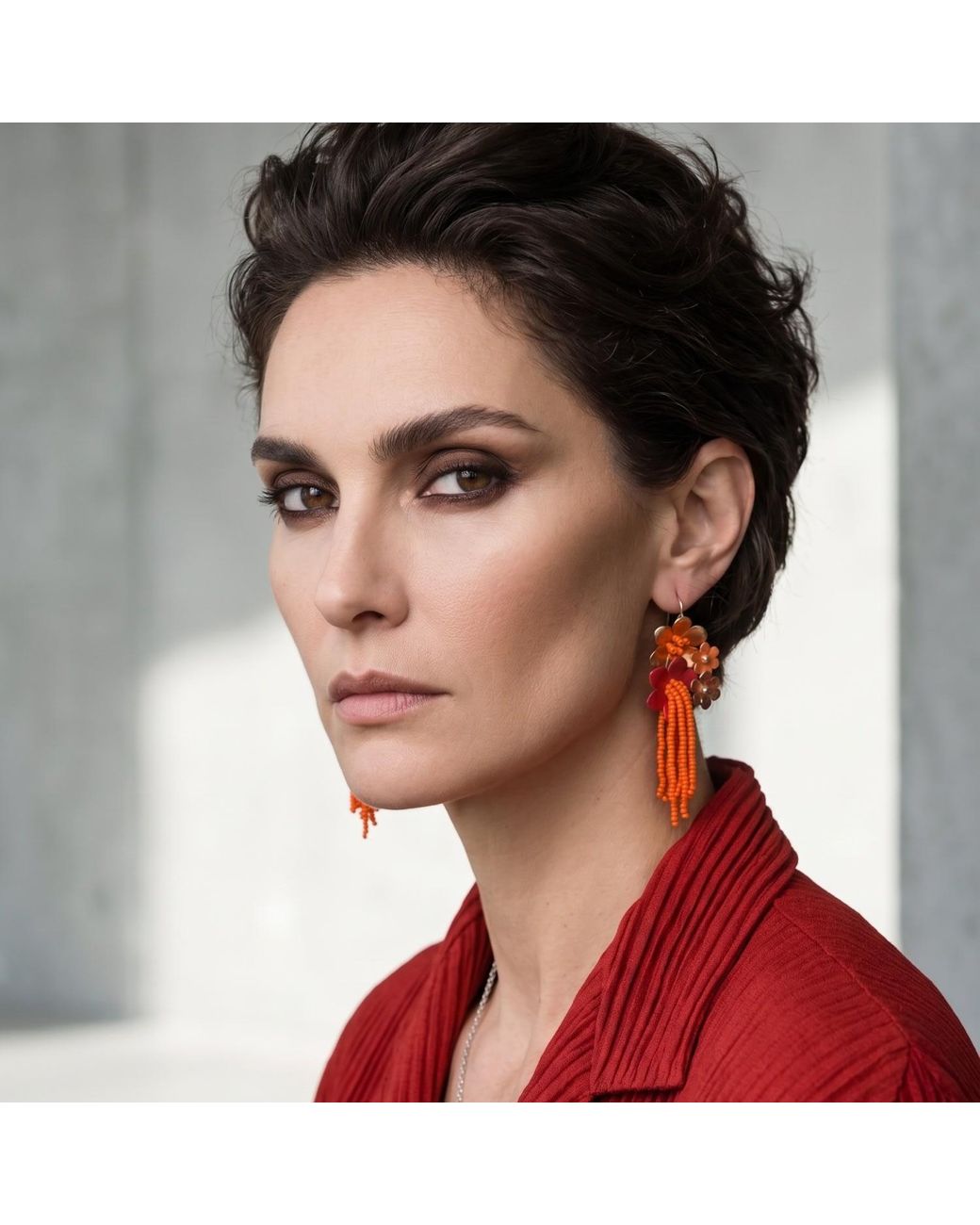 Iliana Arrazola Orange Flowers Dangle Earrings, And, Glass Beads, Beaded Jewelry