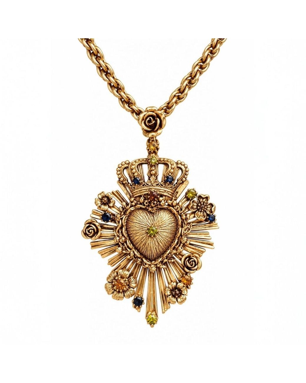 Vstyle Metallic Queen Sacred Heart Statement Necklace