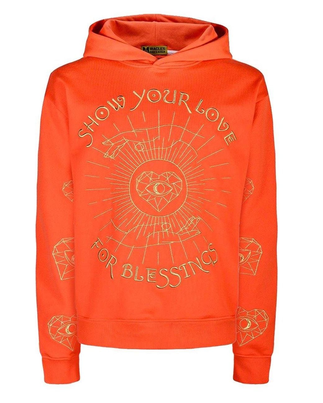 Miracles Manifester Orange Show Your Love Affirmation Embroidered Hoodie