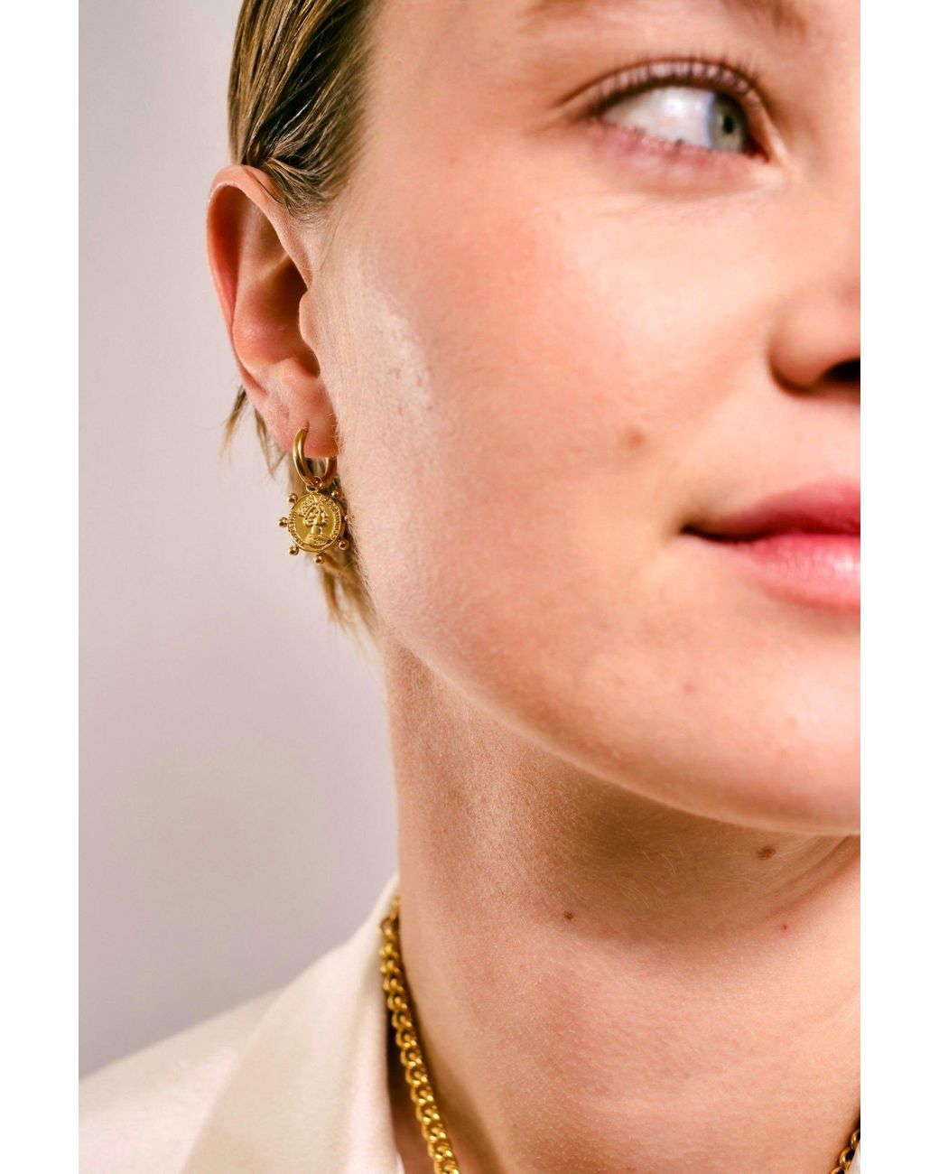 Isolated Jewellery Metallic Coin Studded Hoops