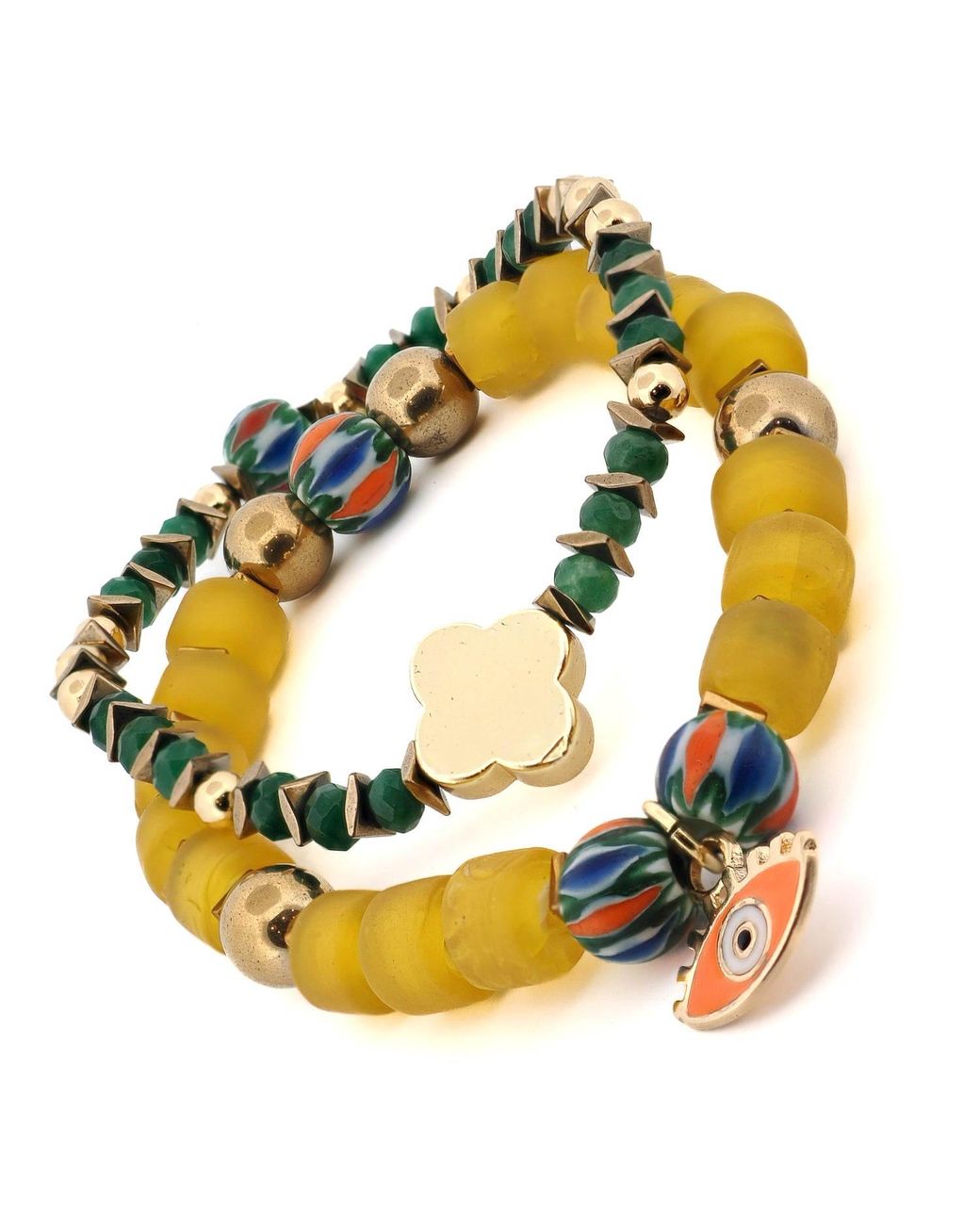 Ebru Jewelry Yellow Whispers Of The Evil Eye Beaded Bracelet Set
