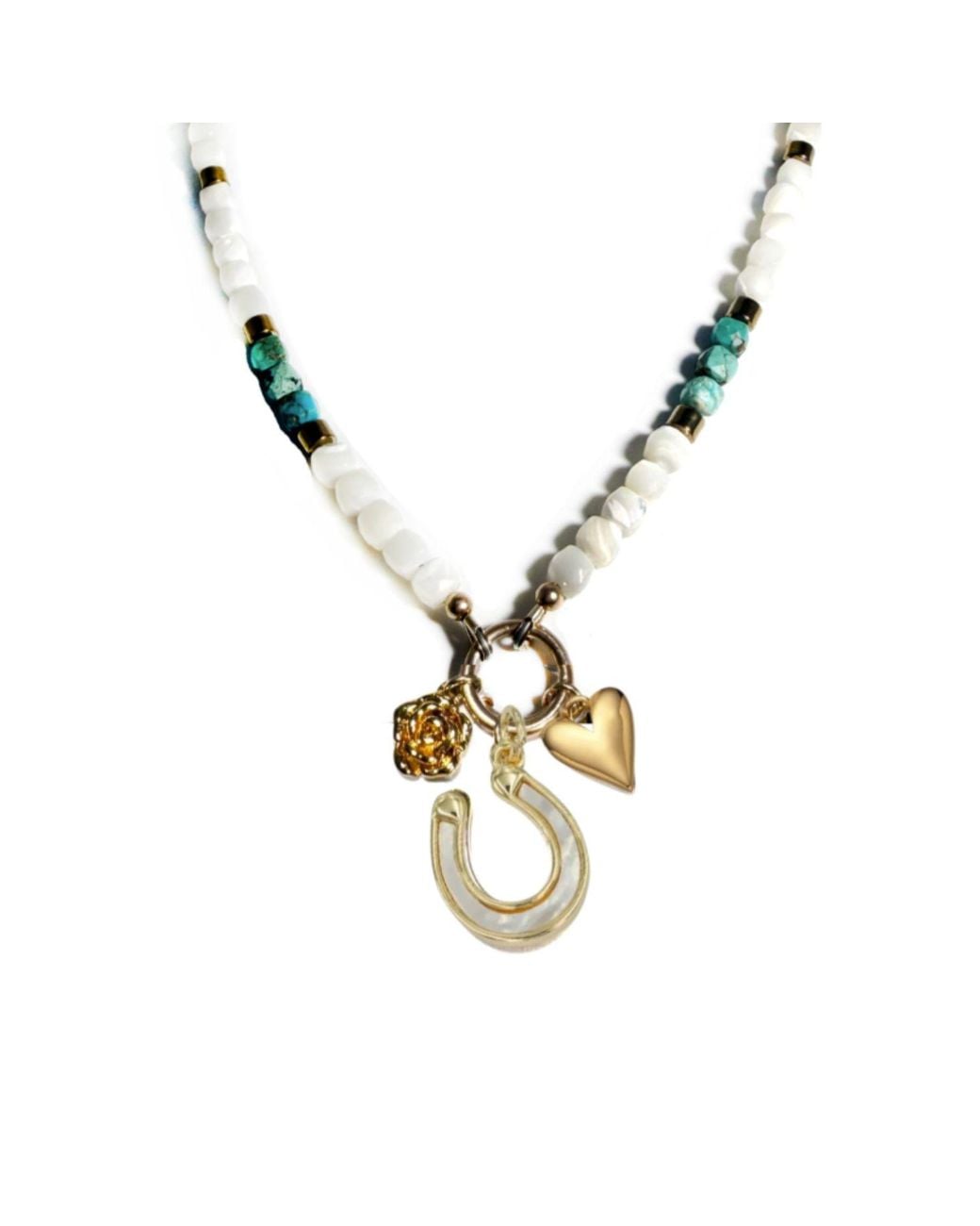 Rachel Nathan Metallic Mother Of Pearl With Western Charm Necklace